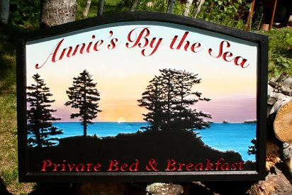 Bed n Breakfast Carved Sign in Kodiak Island Alaska, see more at www.nicecarvings.com